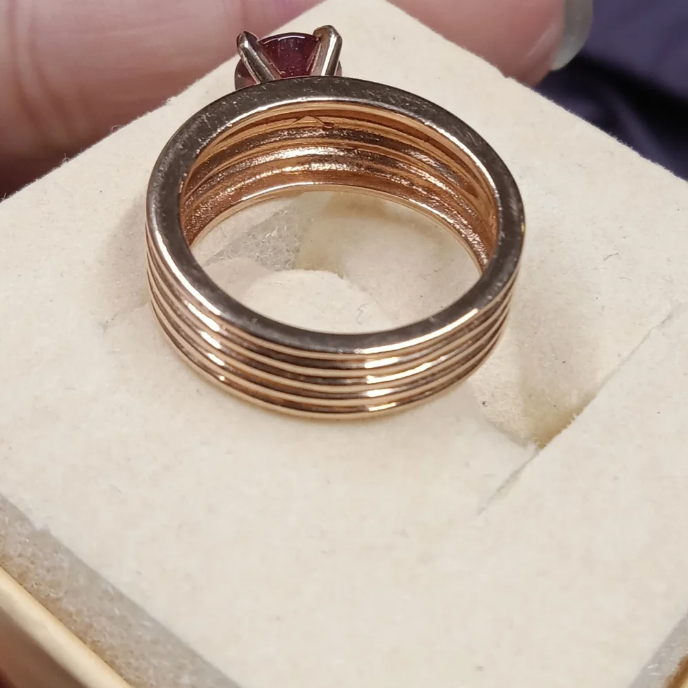 Sterling Silver 925 Gold Tone Pink Gemstone Ring size 6 - Picture 6 of 13